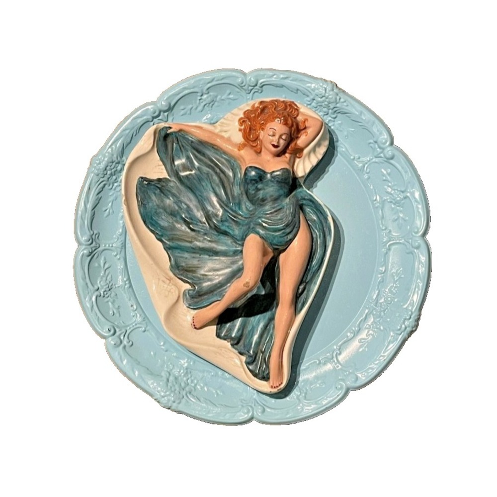 VTG Pin Up Risque Sexy Redhead Woman Ashtray Holland Mold on Plate For Display